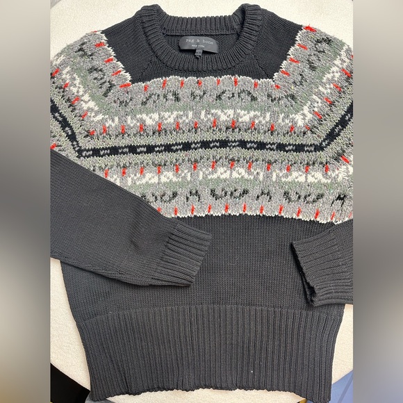 Rag & Bone Black Fair Isle Wool Blend Knit Crewneck Sweater Size L - Picture 5 of 10